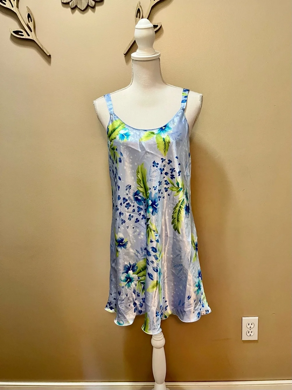 Oscar de la Renta Vintage Silky Floral Slip Chemise Size Large